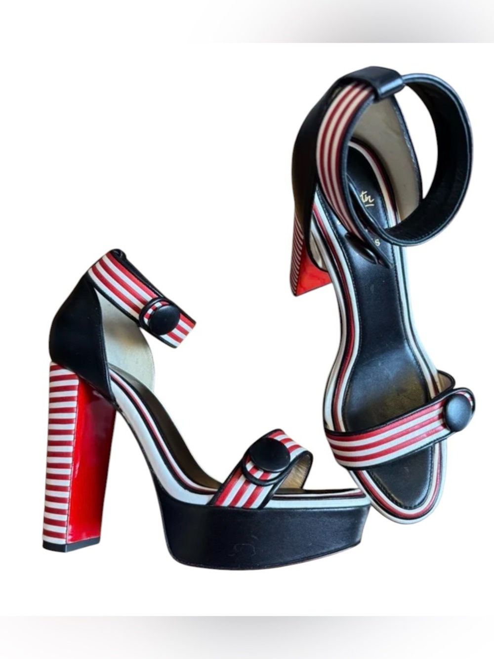 Christian Louboutin Barabonbon 120 Black & Red Striped Platform Sandal